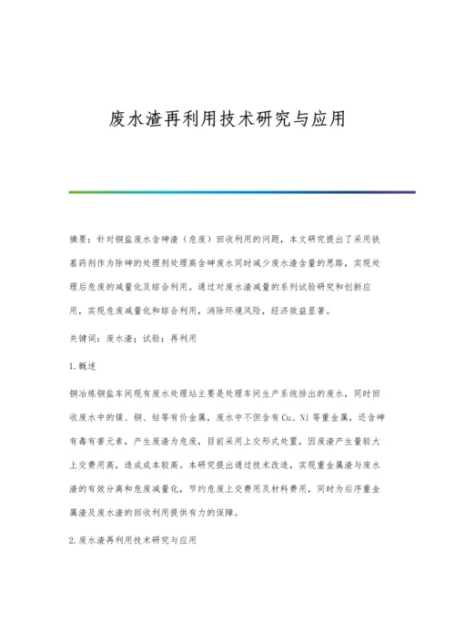 废水渣再利用技术研究与应用.docx