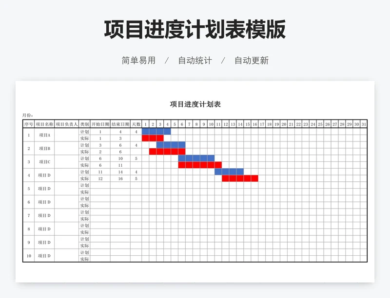 项目进度计划表模版