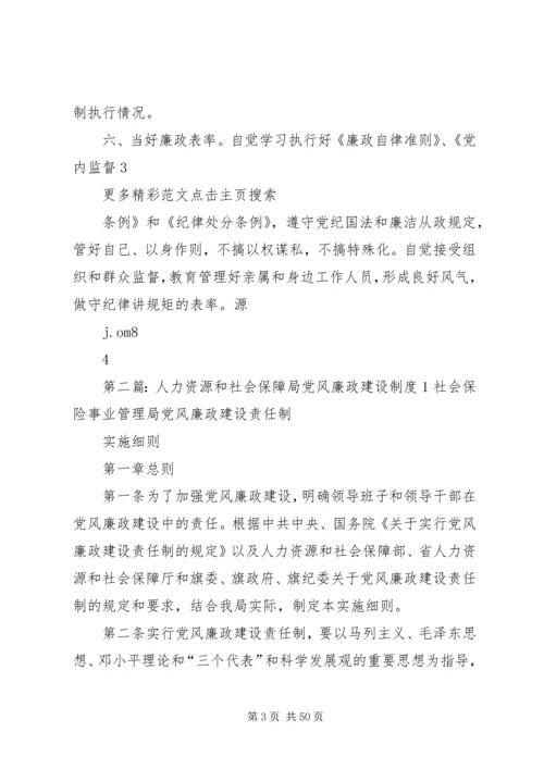 人力资源和社会保障局委员会领导班子某年党风廉政建设责任清单.docx
