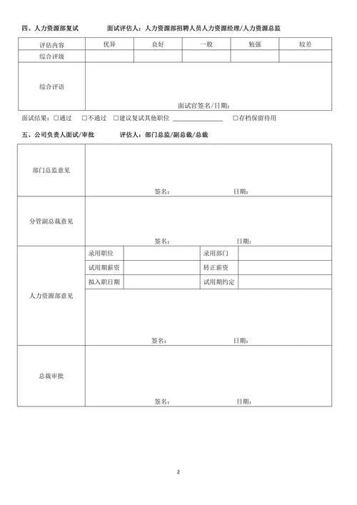 面试评估表招聘面试流程管理