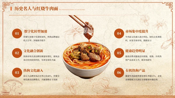 橙色商务风红烧牛肉面美食介绍ppt模板