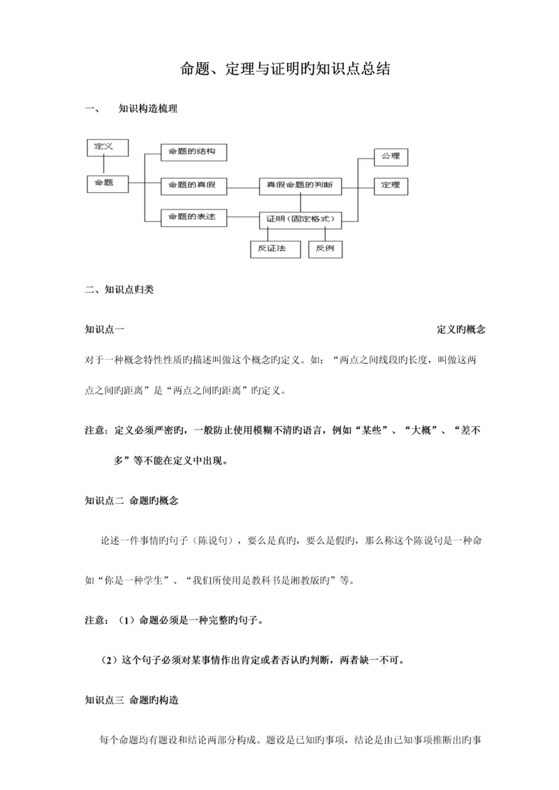 2023年命题与证明的知识点总结.docx