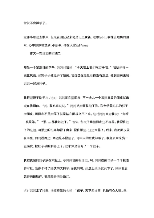 难忘一件事作文400作文一次难忘的实践三篇