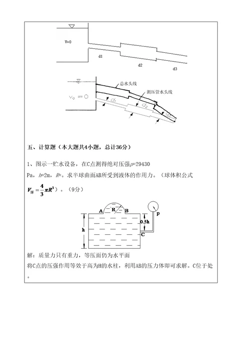 秋季水力学中期试题带答案