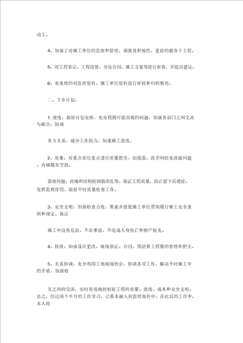 监理试用期个人工作总结