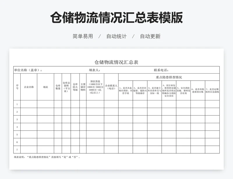仓储物流情况汇总表模版