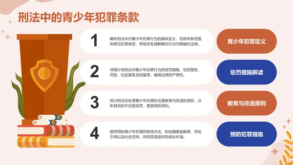 橙色插画风法制教育主题班会PPT模板