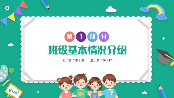 绿色清新卡通儿童幼儿园中班开学家长会PPT