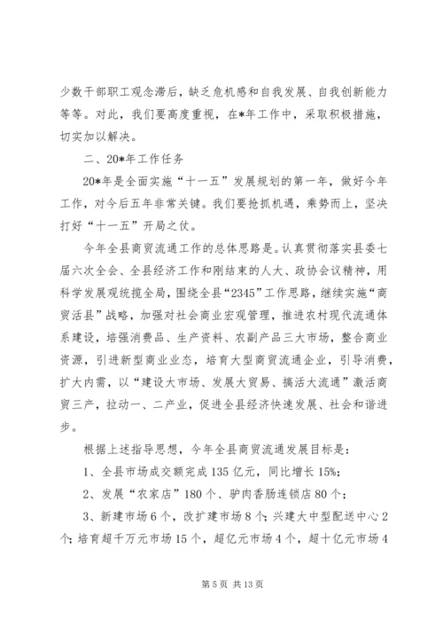 县商贸局在商贸流通工作会议上的讲话.docx