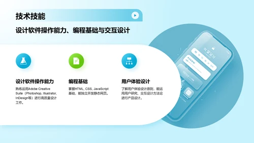 蓝色渐变风UIUX作品集PPT模板
