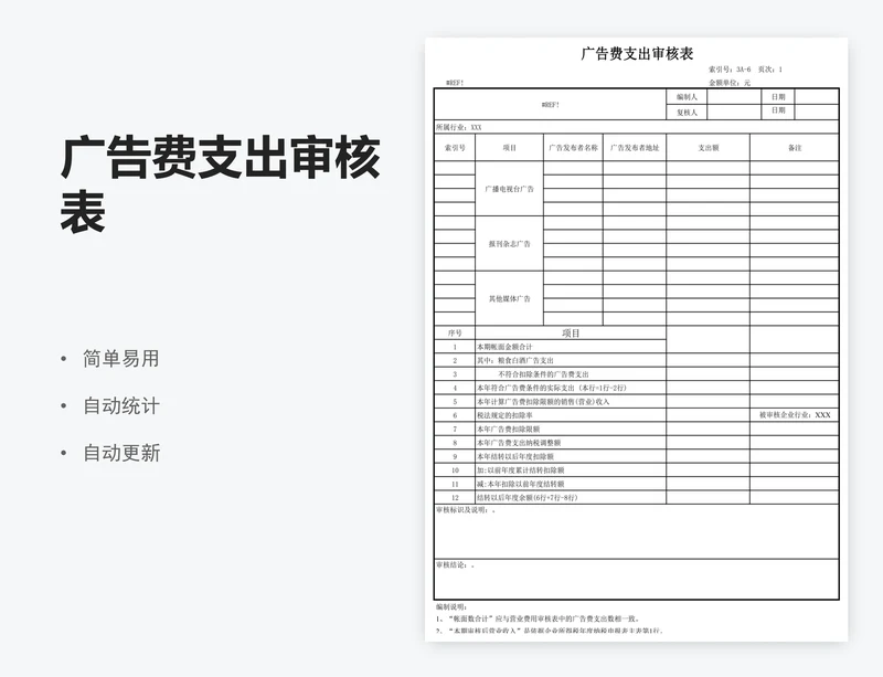 广告费支出审核表