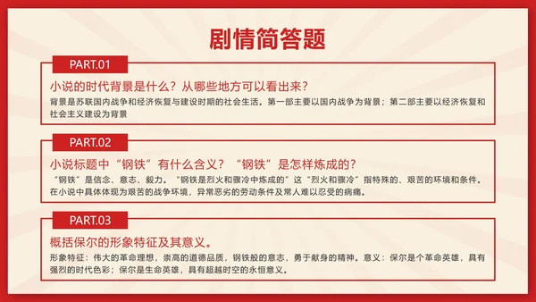 红色剪纸风初中名著钢铁是怎样炼成的带内容PPT模板