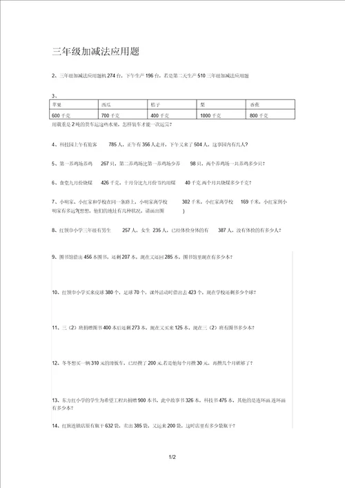 三年级加减法应用题