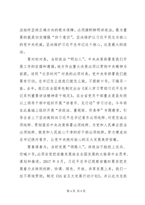 讲政治重规矩作表率专题学习会心得体会20XX年精选.docx