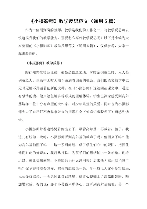 小摄影师教学反思范文通用5篇