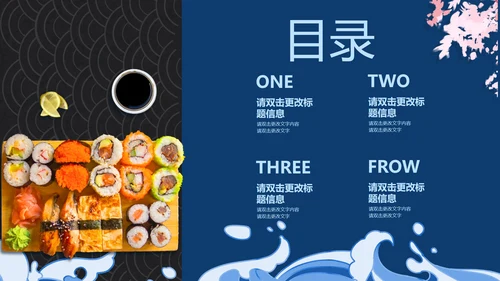 蓝色简约风正宗京都寿司PPT模板