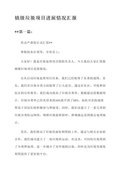 镇级垃圾项目进展情况汇报