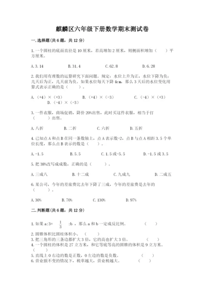 麒麟区六年级下册数学期末测试卷（名校卷）.docx