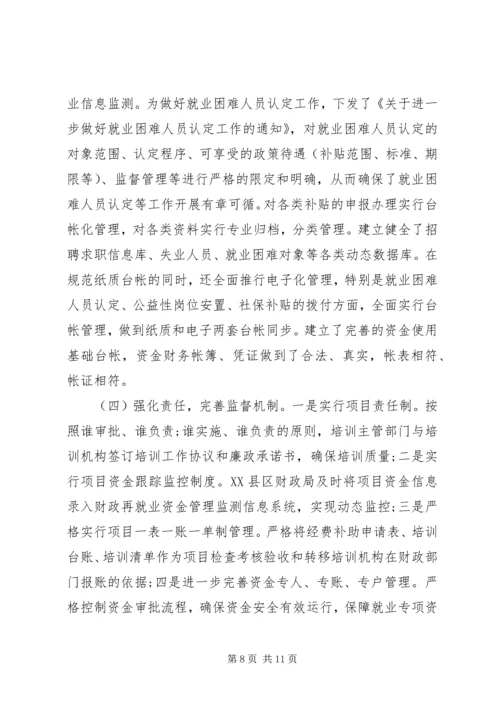 县就业专项资金使用管理情况自查报告.docx