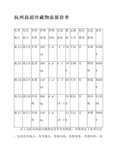 杭州商超冷藏物流报价单