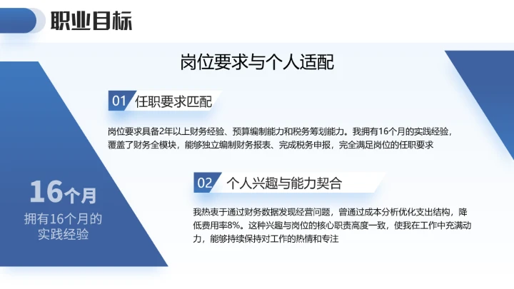 蓝色通用版大学生求职个人综合展示职业生涯规划（财务方向）