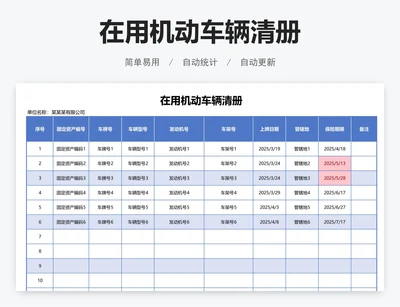 在用机动车辆清册