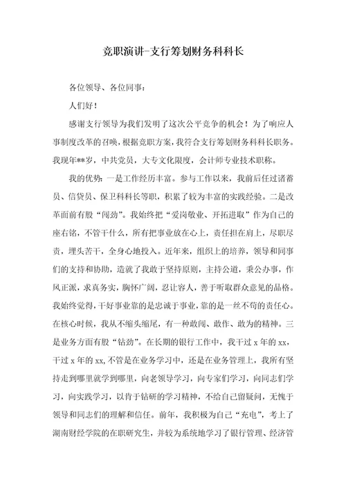 竞职演讲-支行计划财务科科长
