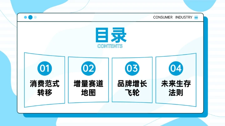 蓝色插画风消费行业变革与新机遇PPT模板