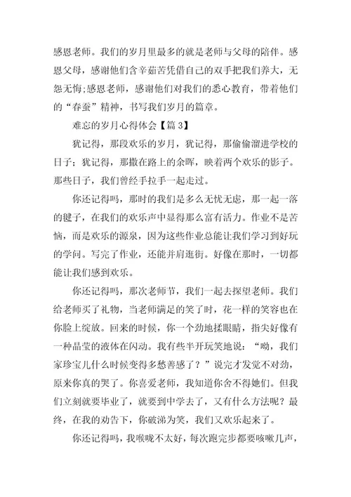 2024年难忘的岁月心得体会