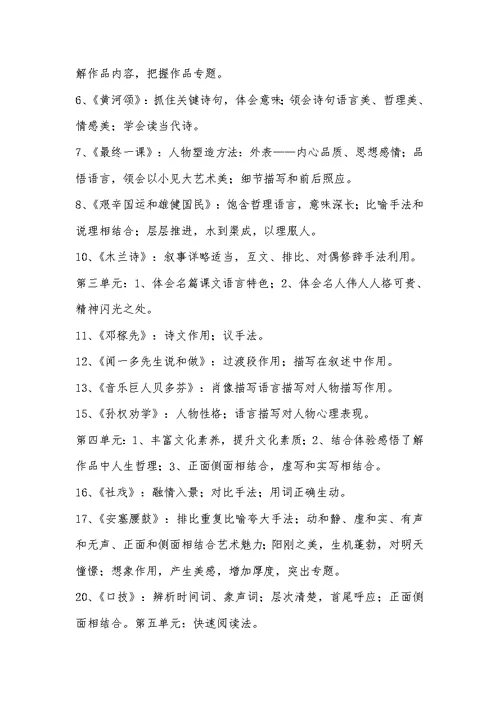 2022年七年级语文考试关键点
