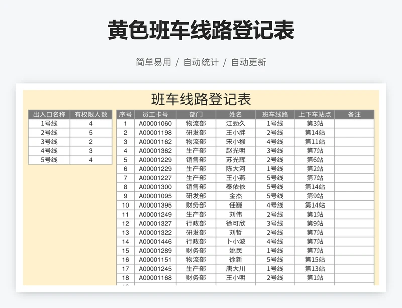 黄色班车线路登记表