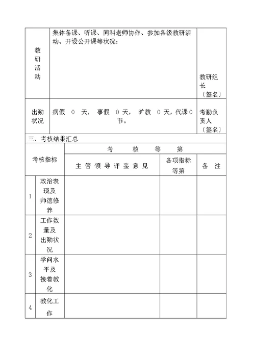 教师平时考核表 (2)