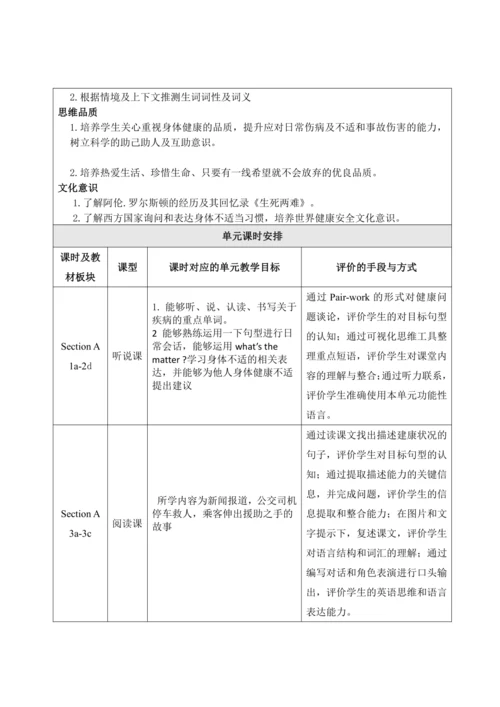 Unit 1 What's the matter表格式大单元整体教学设计（人教版 八年级下）