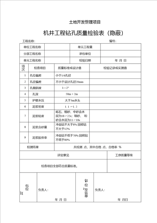 土地整理质量评定表