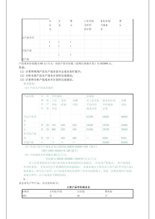 电大成本会计形成性考核作业答案