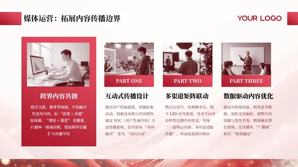红色商务宣传部人员转正述职聚力宣传笃行致远通用PPT模板