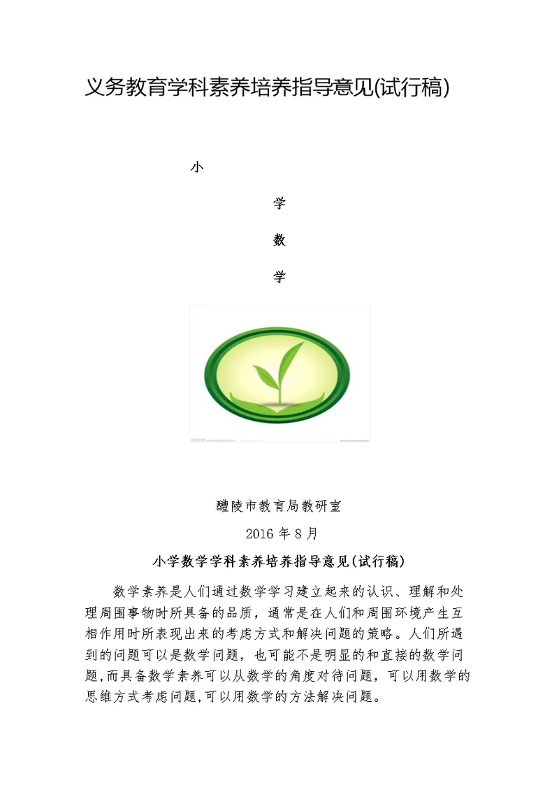 小学数学学科素养培养指导意见（试行稿）