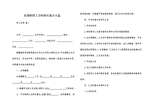 实用的用工合同范文集合6篇