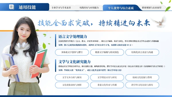 蓝色学术风大学生毕业简历通用PPT模板