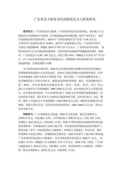 广东省及下辖各市经济财政实力与债务研究