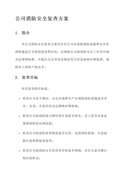 公司消防安全复查方案