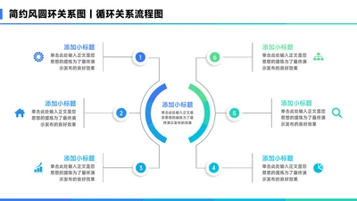 蓝色简约风6项圆环总分关系图PPT