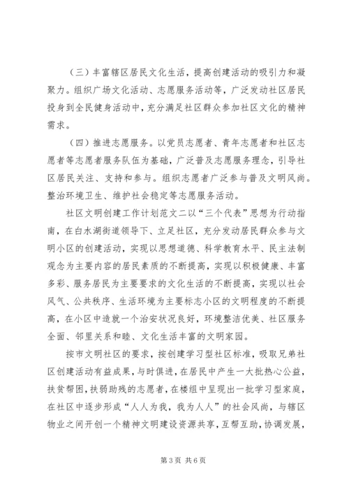 社区文明创建工作计划范文.docx