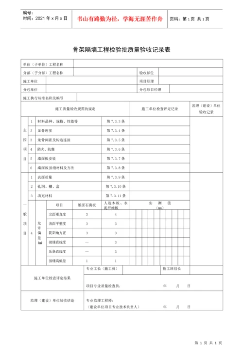 骨架隔墙工程检验批质量验收记录表.docx