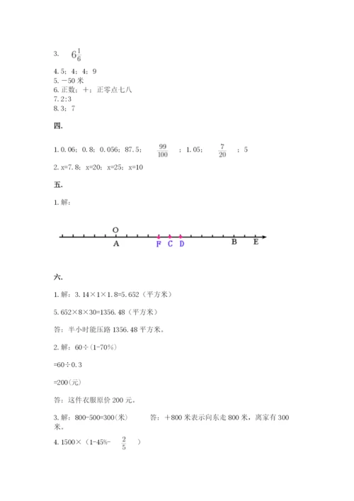 河南省平顶山市六年级下册数学期末测试卷有完整答案.docx