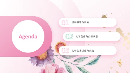 粉色手绘风花开四季，笔绘人生——文学与自然之美PPT模板