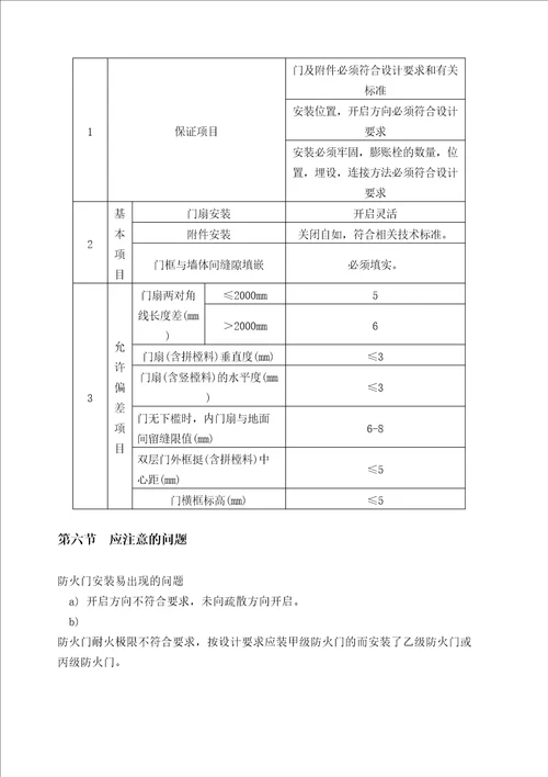 钢质防火门安装施工方案