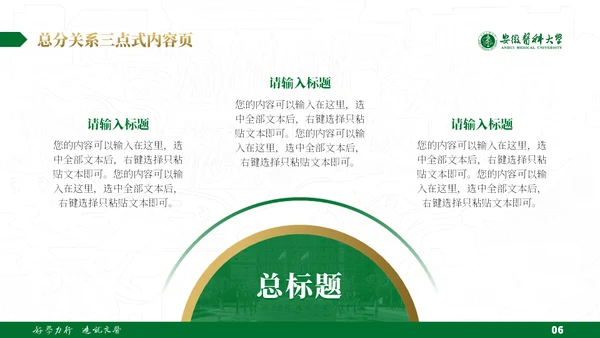 绿金配色安徽医科大学通用PPT模板