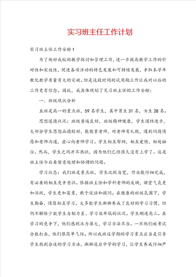 实习班主任工作计划