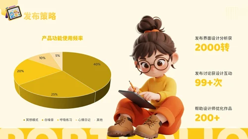 橙黄色3D风艺术设计师个人作品集PPT模板